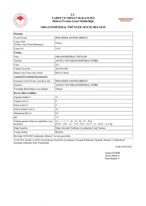 Tescil Belgesi BorTa Camila