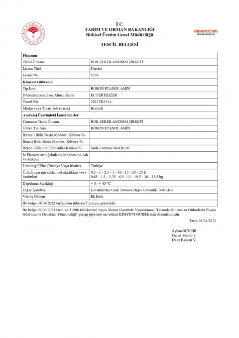Tescil Belgesi - BORTECH