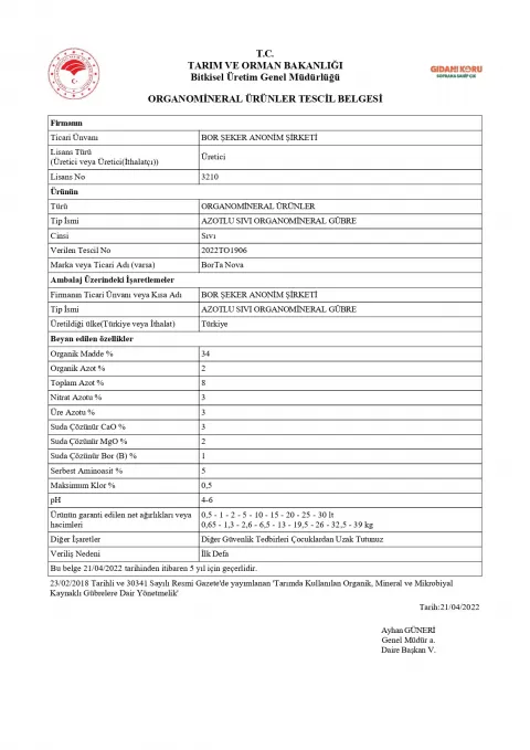 Tescil Belgesi BorTa Nova