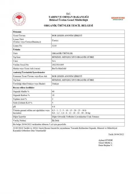 Tescil Belgesi BorTa MixGold